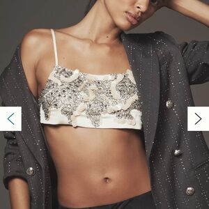 Anthropologie Sequin Embellished Satin Halter Top